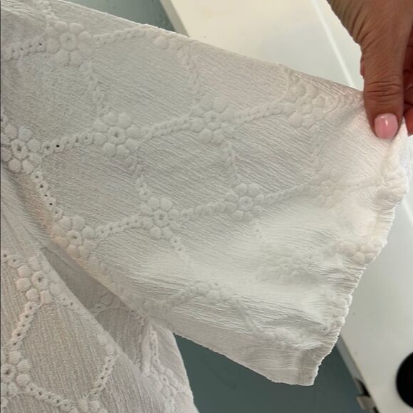 Susan Graver Petite Knit Eyelet Elbow Sleeve Fully Lined Dress *slight flaw* - Picture 5 of 6